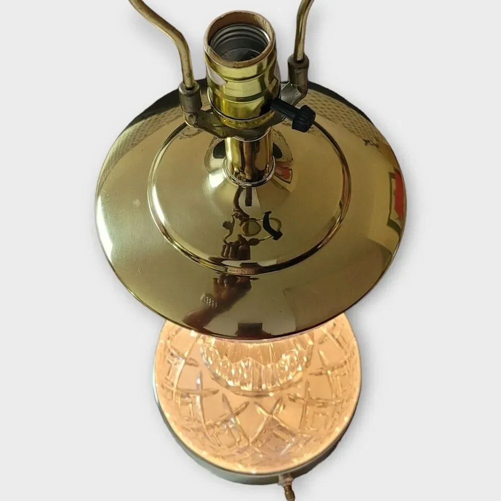 Cut Crystal Art Deco 3 Way Trumpet Style Table Lamps Gold Plated Vintage 26 Inch